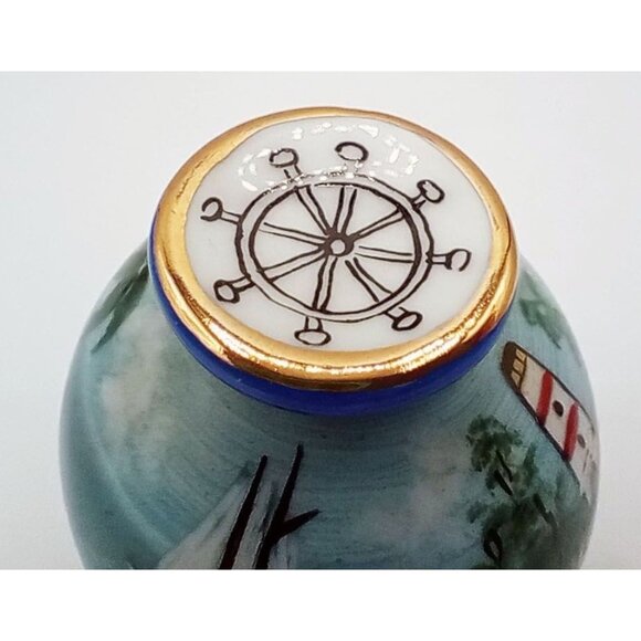 Vintage Limoges Trinket Box Table Lamp Sailboat Porcelain 90s France Signed Flaw - Picture 4 of 16